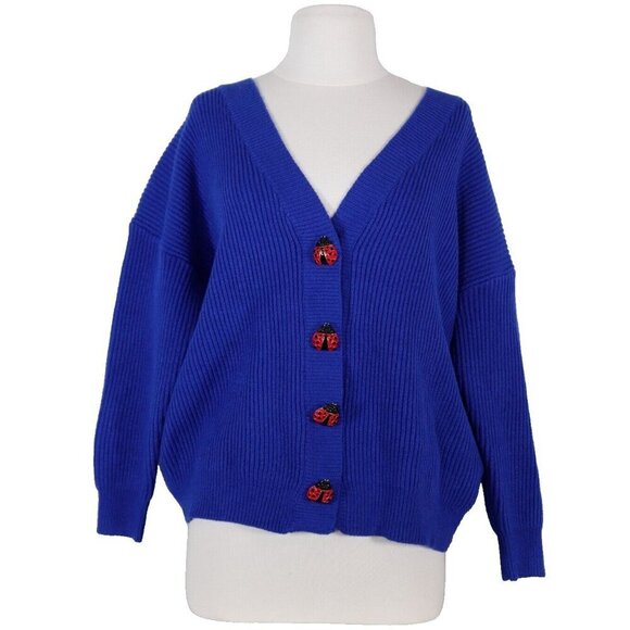 Olivia Rubin Small Blue Frankie Motif-Buttons Cardigan Sweater Ladybug Knit NWT - Picture 10 of 10